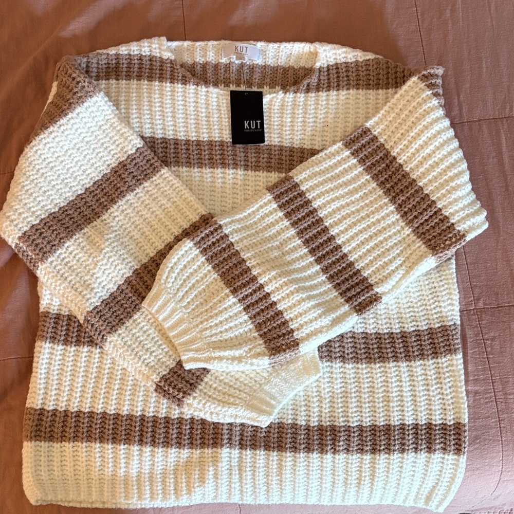 Kut from the Kloth Women's Cream and Brown Striped Sweater